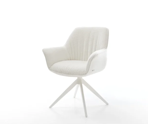 Drehstuhl Keila-Flex mit Armlehnen Bouclé Soft Beige Kreuzgestell breit Weiß 360° drehbar Wippfunktion