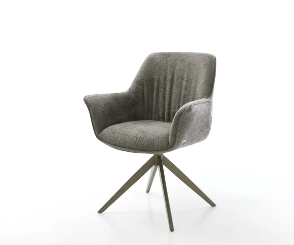Drehstuhl Keila-Flex mit Armlehnen Bouclé Soft Schlamm Kreuzgestell breit Effektfinish Titan 360° drehbar Wippfunktion