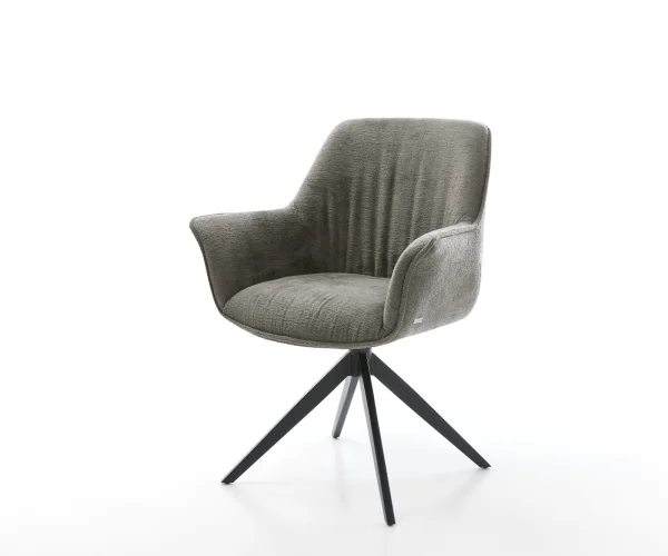 Drehstuhl Keila-Flex mit Armlehnen Bouclé Soft Schlamm Kreuzgestell breit Schwarz 360° drehbar Wippfunktion