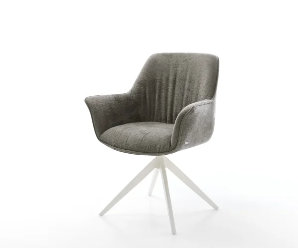 Drehstuhl Keila-Flex mit Armlehnen Bouclé Soft Schlamm Kreuzgestell breit Weiß 360° drehbar Wippfunktion