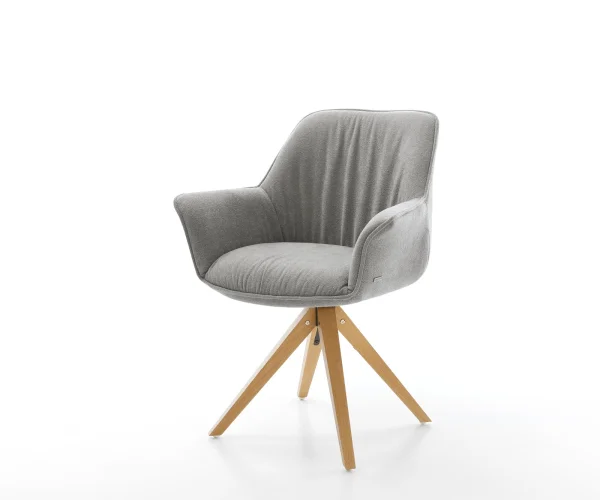 Drehstuhl Keila-Flex mit Armlehnen Strukturstoff Soft Grau Holzgestell kantig Natur 180° drehbar