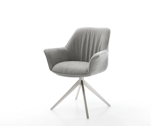 Drehstuhl Keila-Flex mit Armlehnen Strukturstoff Soft Grau Kreuzgestell breit Edelstahl 360° drehbar Wippfunktion
