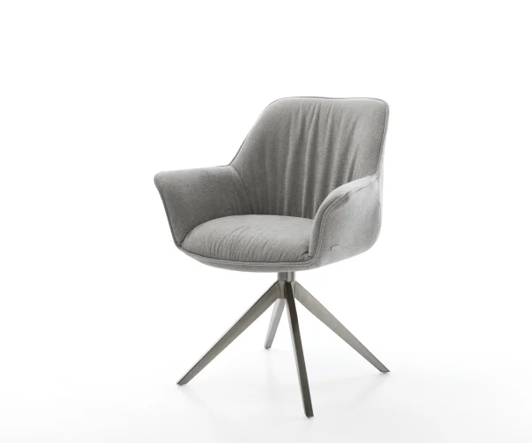 Drehstuhl Keila-Flex mit Armlehnen Strukturstoff Soft Grau Kreuzgestell breit Graphit 360° drehbar Wippfunktion