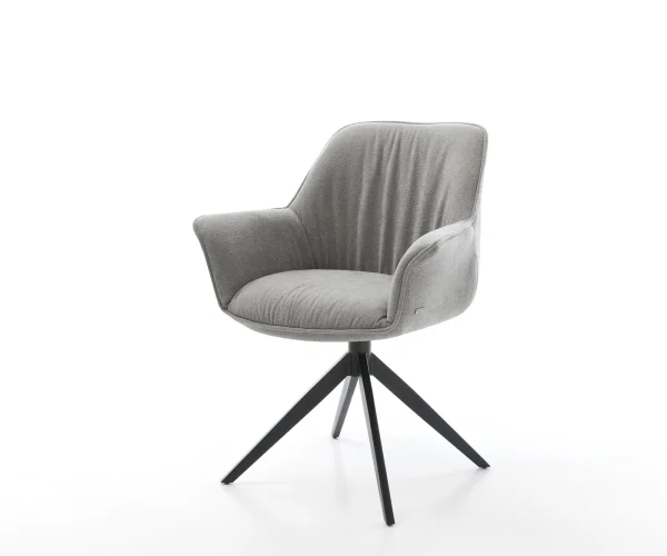 Drehstuhl Keila-Flex mit Armlehnen Strukturstoff Soft Grau Kreuzgestell breit Schwarz 360° drehbar Wippfunktion