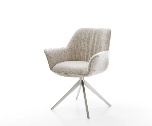 Drehstuhl Keila-Flex mit Armlehnen Webstoff Soft Beige Kreuzgestell breit Edelstahl 360° drehbar Wippfunktion