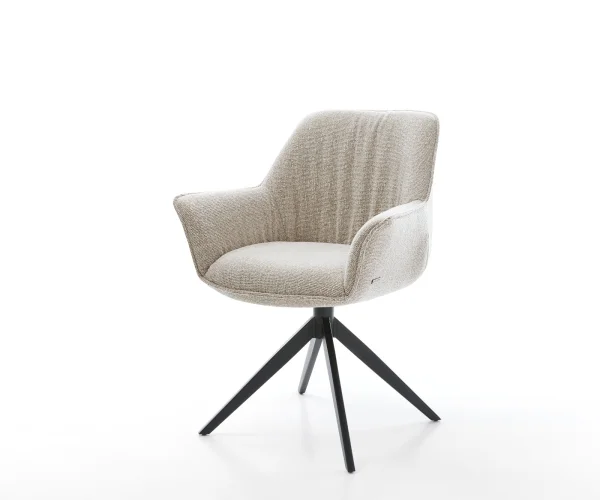 Drehstuhl Keila-Flex mit Armlehnen Webstoff Soft Beige Kreuzgestell breit Schwarz 360° drehbar Wippfunktion