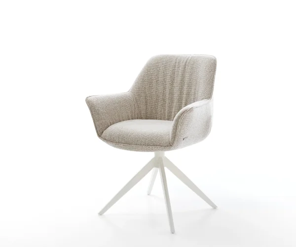Drehstuhl Keila-Flex mit Armlehnen Webstoff Soft Beige Kreuzgestell breit Weiß 360° drehbar Wippfunktion