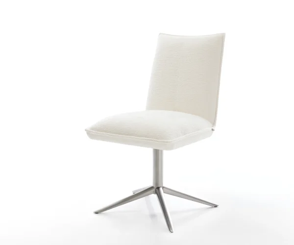 Drehstuhl Lelio-Flex Bouclé Soft Beige Fußkreuz Edelstahl 360° drehbar Wippfunktion Taschenfederkern