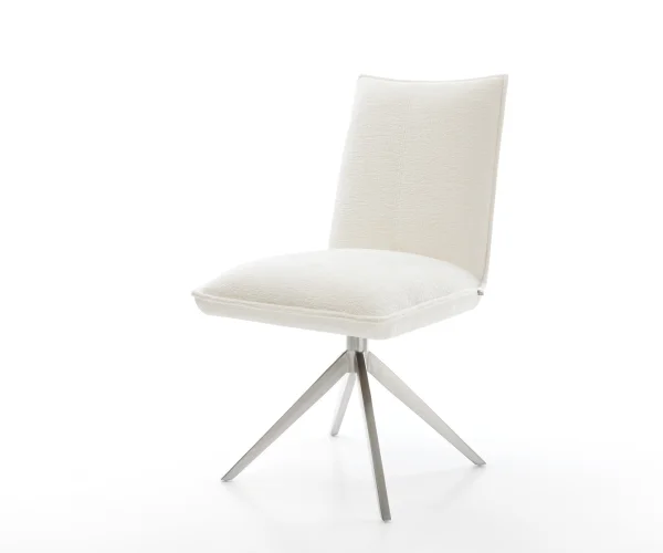Drehstuhl Lelio-Flex Bouclé Soft Beige Kreuzgestell breit Edelstahl 360° drehbar Wippfunktion Taschenfederkern