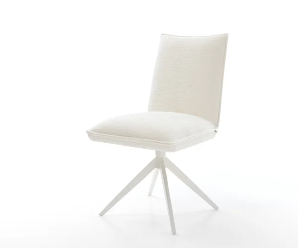 Drehstuhl Lelio-Flex Bouclé Soft Beige Kreuzgestell breit Weiß 360° drehbar Wippfunktion Taschenfederkern