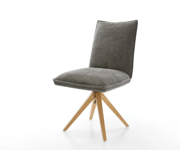 Drehstuhl Lelio-Flex Bouclé Soft Schlamm Holzgestell kantig Natur 180° drehbar Taschenfederkern