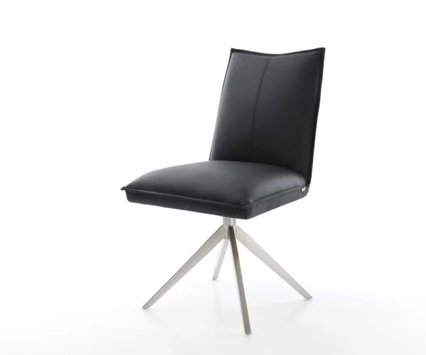 Drehstuhl Lelio-Flex Echt-Leder Schwarz Kreuzgestell breit Edelstahl 360° drehbar Wippfunktion Taschenfederkern
