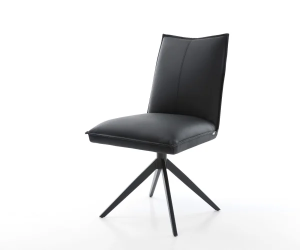 Drehstuhl Lelio-Flex Echt-Leder Schwarz Kreuzgestell breit Schwarz 360° drehbar Wippfunktion Taschenfederkern