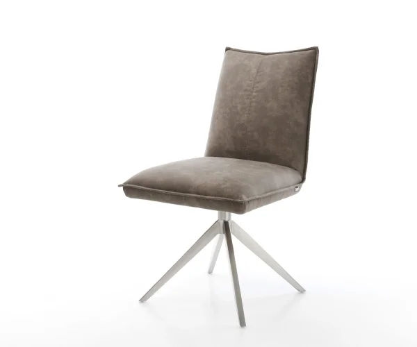 Drehstuhl Lelio-Flex Mikrofaser Taupe Vintage Kreuzgestell breit Edelstahl 360° drehbar Wippfunktion Taschenfederkern