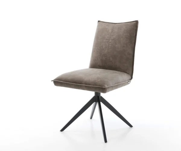 Drehstuhl Lelio-Flex Mikrofaser Taupe Vintage Kreuzgestell breit Schwarz 360° drehbar Wippfunktion Taschenfederkern