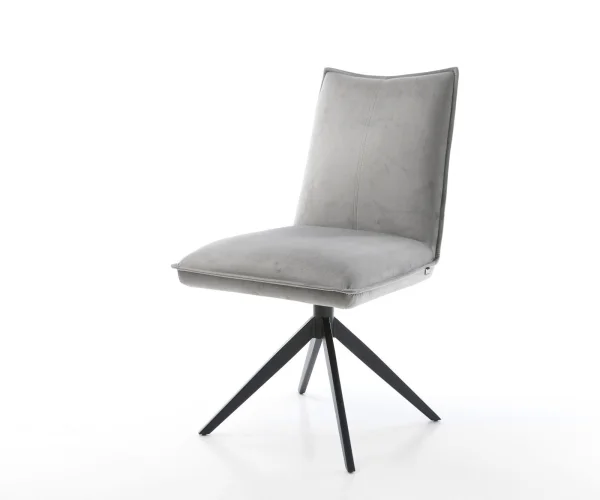 Drehstuhl Lelio-Flex Samt Grau Kreuzgestell breit Schwarz 360° drehbar Wippfunktion Taschenfederkern