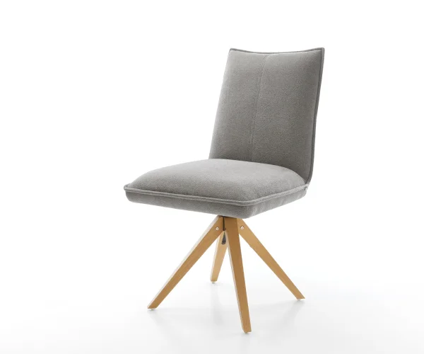 Drehstuhl Lelio-Flex Strukturstoff Soft Grau Holzgestell kantig Natur 180° drehbar Taschenfederkern