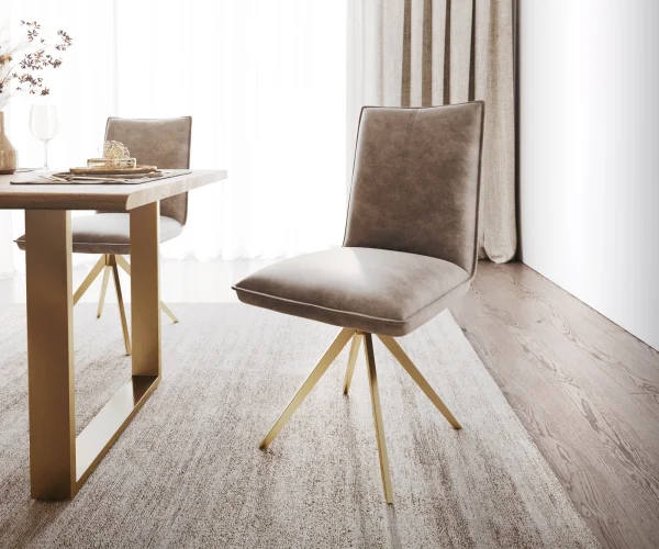 Drehstuhl Lelio-Flex Taupe Vintage Kreuzgestell kantig Gold 180° drehbar Taschenfederkern