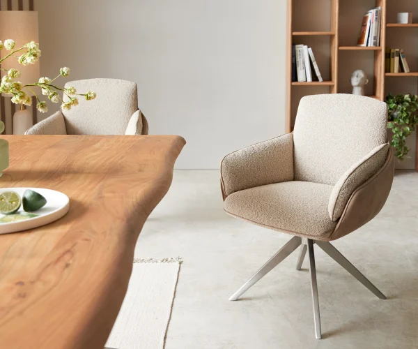 Drehstuhl Luan-Flex mit Armlehnen Materialmix Schlamm Kreuzgestell breit Edelstahl 360° drehbar