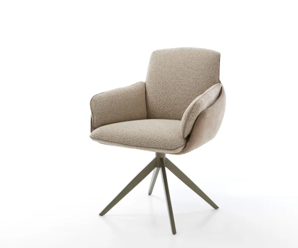 Drehstuhl Luan-Flex mit Armlehnen Materialmix Schlamm Kreuzgestell breit Effektfinish Titan 360° drehbar Wippfunktion