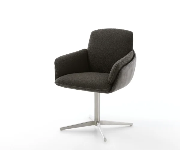 Drehstuhl Luan-Flex mit Armlehnen Materialmix Schwarz Fußkreuz Edelstahl 360° drehbar