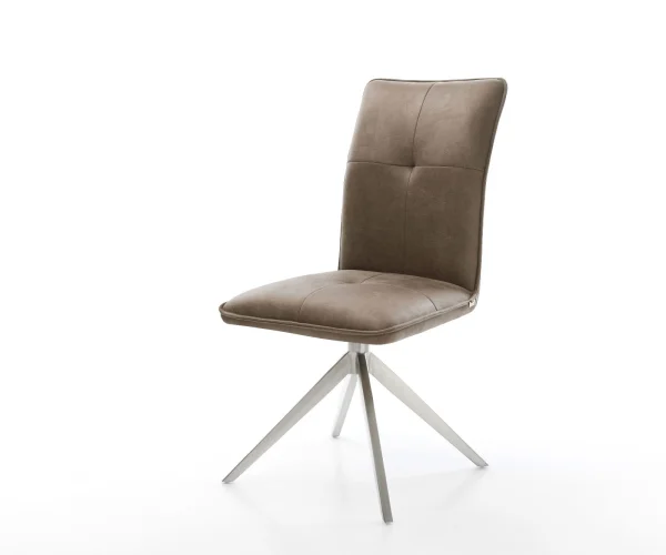 Drehstuhl Maddy-Flex Mikrofaser Taupe Vintage Kreuzgestell breit Edelstahl 360° drehbar Wippfunktion