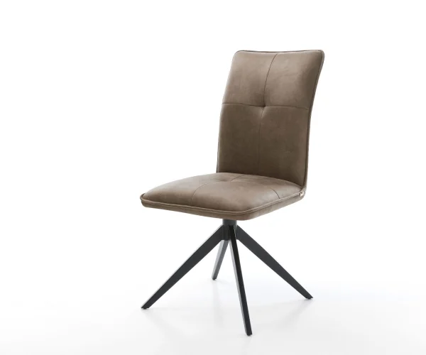 Drehstuhl Maddy-Flex Mikrofaser Taupe Vintage Kreuzgestell breit Schwarz 360° drehbar Wippfunktion