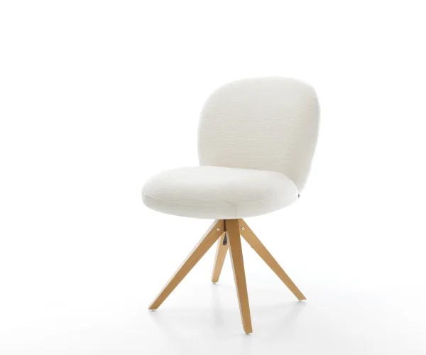 Drehstuhl Nube-Flex Bouclé Soft Beige Holzgestell kantig Natur 180° drehbar Taschenfederkern