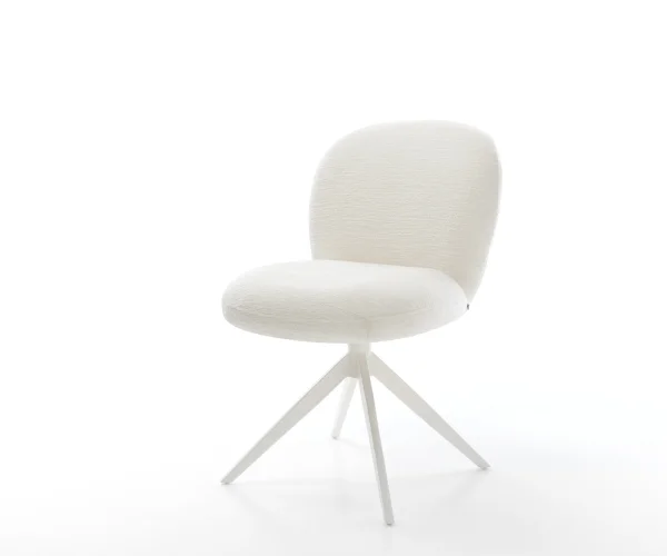 Drehstuhl Nube-Flex Bouclé Soft Beige Kreuzgestell breit Weiß 360° drehbar Wippfunktion Taschenfederkern