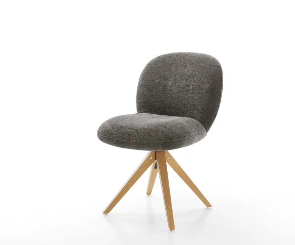 Drehstuhl Nube-Flex Bouclé Soft Schlamm Holzgestell kantig Natur 180° drehbar Taschenfederkern