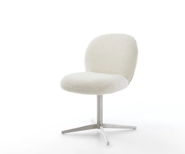 Drehstuhl Nube-Flex Bouclé Weiß Fußkreuz Edelstahl 360° drehbar Taschenfederkern