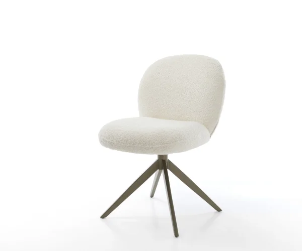 Drehstuhl Nube-Flex Bouclé Weiß Kreuzgestell breit Effektfinish Titan 360° drehbar Wippfunktion Taschenfederkern