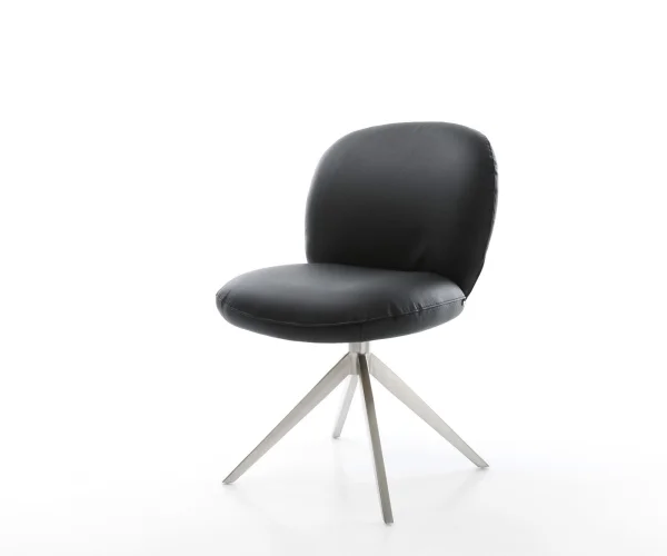 Drehstuhl Nube-Flex Echt-Leder Schwarz Kreuzgestell breit Edelstahl 360° drehbar Wippfunktion Taschenfederkern