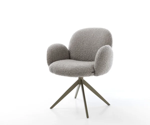 Drehstuhl Nube-Flex mit Armlehnen Bouclé Silbergrau Kreuzgestell breit Effektfinish Titan 360° drehbar Wippfunktion Taschenfederkern