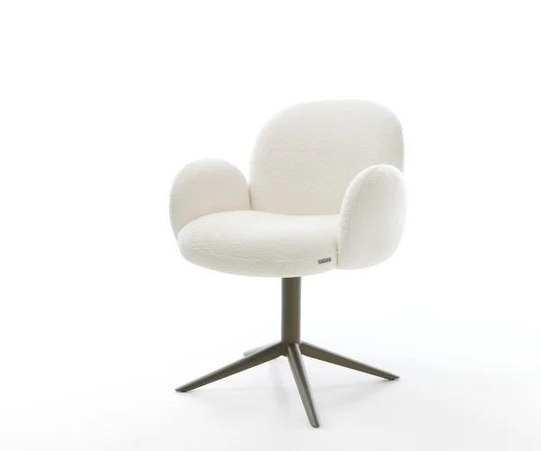 Drehstuhl Nube-Flex mit Armlehnen Bouclé Soft Beige Fußkreuz Effektfinish Titan 360° drehbar Wippfunktion Taschenfederkern