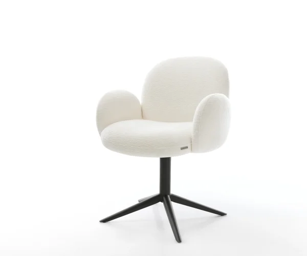 Drehstuhl Nube-Flex mit Armlehnen Bouclé Soft Beige Fußkreuz Schwarz 360° drehbar Wippfunktion Taschenfederkern