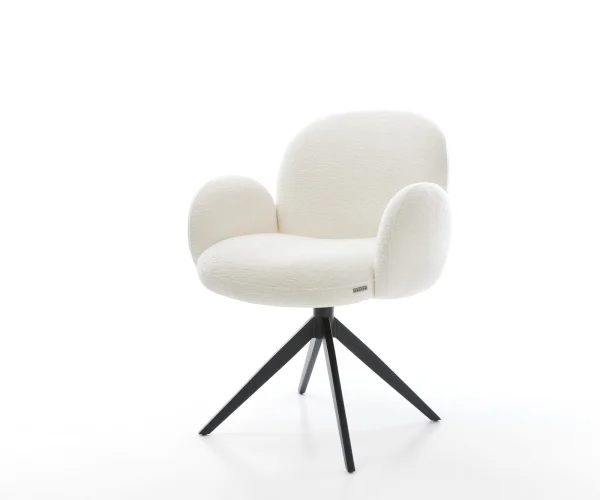 Drehstuhl Nube-Flex mit Armlehnen Bouclé Soft Beige Kreuzgestell breit Schwarz 360° drehbar Wippfunktion Taschenfederkern