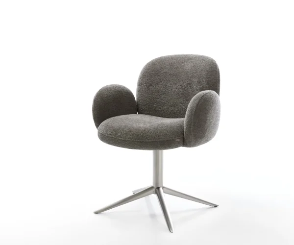 Drehstuhl Nube-Flex mit Armlehnen Bouclé Soft Schlamm Fußkreuz Edelstahl 360° drehbar Wippfunktion Taschenfederkern