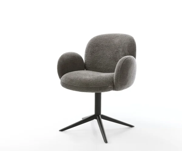 Drehstuhl Nube-Flex mit Armlehnen Bouclé Soft Schlamm Fußkreuz Schwarz 360° drehbar Wippfunktion Taschenfederkern