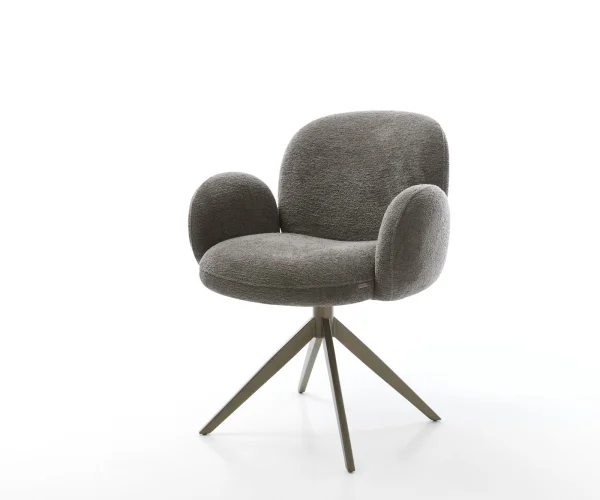 Drehstuhl Nube-Flex mit Armlehnen Bouclé Soft Schlamm Kreuzgestell breit Effektfinish Titan 360° drehbar Wippfunktion Taschenfederkern