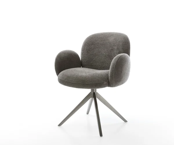 Drehstuhl Nube-Flex mit Armlehnen Bouclé Soft Schlamm Kreuzgestell breit Graphit 360° drehbar Wippfunktion Taschenfederkern