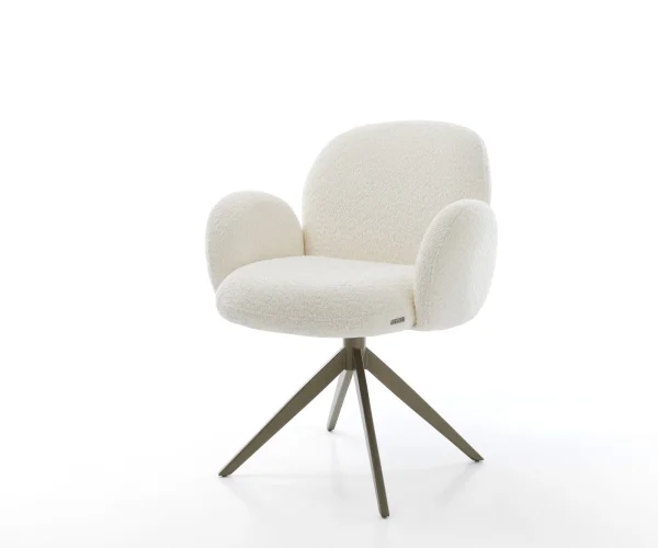 Drehstuhl Nube-Flex mit Armlehnen Bouclé Weiß Kreuzgestell breit Effektfinish Titan 360° drehbar Wippfunktion Taschenfederkern