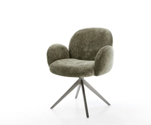 Drehstuhl Nube-Flex mit Armlehnen Chenille Olive Kreuzgestell breit Graphit 360° drehbar Wippfunktion Taschenfederkern
