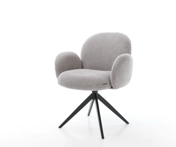 Drehstuhl Nube-Flex mit Armlehnen Cord Silbergrau Kreuzgestell breit Schwarz 360° drehbar Taschenfederkern