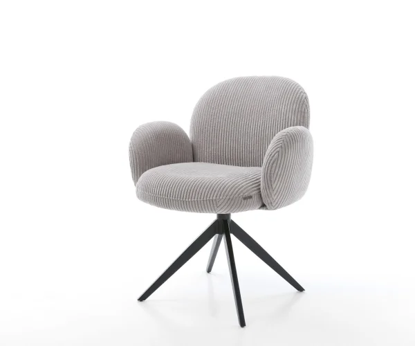 Drehstuhl Nube-Flex mit Armlehnen Cord Silbergrau Kreuzgestell breit Schwarz 360° drehbar Wippfunktion Taschenfederkern
