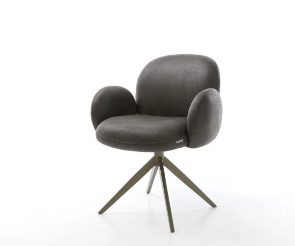 Drehstuhl Nube-Flex mit Armlehnen Mikrofaser Anthrazit Vintage Kreuzgestell breit Effektfinish Titan 360° drehbar Wippfunktion Taschenfederkern
