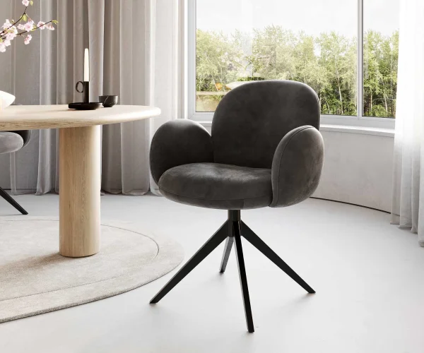 Drehstuhl Nube-Flex mit Armlehnen Mikrofaser Anthrazit Vintage Kreuzgestell breit Schwarz 360° drehbar Taschenfederkern