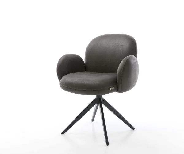 Drehstuhl Nube-Flex mit Armlehnen Mikrofaser Anthrazit Vintage Kreuzgestell breit Schwarz 360° drehbar Wippfunktion Taschenfederkern