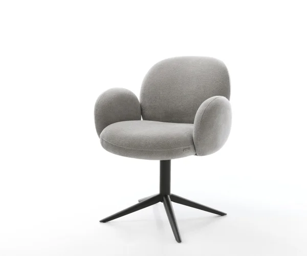 Drehstuhl Nube-Flex mit Armlehnen Strukturstoff Soft Grau Fußkreuz Schwarz 360° drehbar Wippfunktion Taschenfederkern