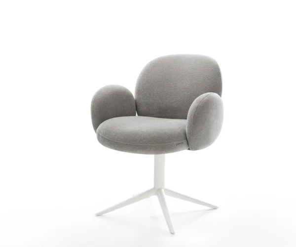 Drehstuhl Nube-Flex mit Armlehnen Strukturstoff Soft Grau Fußkreuz Weiß 360° drehbar Wippfunktion Taschenfederkern